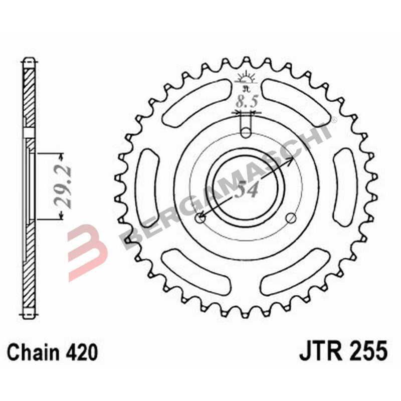 CORONA PER TRASMISSIONE MOTO JT 255 Z42 JTR255.42 42 DENTI ACCIAIO PASSO 420