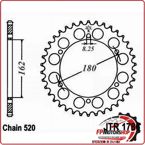 CORONA PER TRASMISSIONE MOTO JT 1786 Z52 JTR1786.52 52 DENTI ACCIAIO PASSO 520