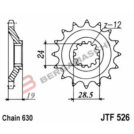 PIGNONE TRASMISSIONE PER MOTO JT 526 Z15 JTF526.15 15 DENTI ACCIAIO PASSO 630