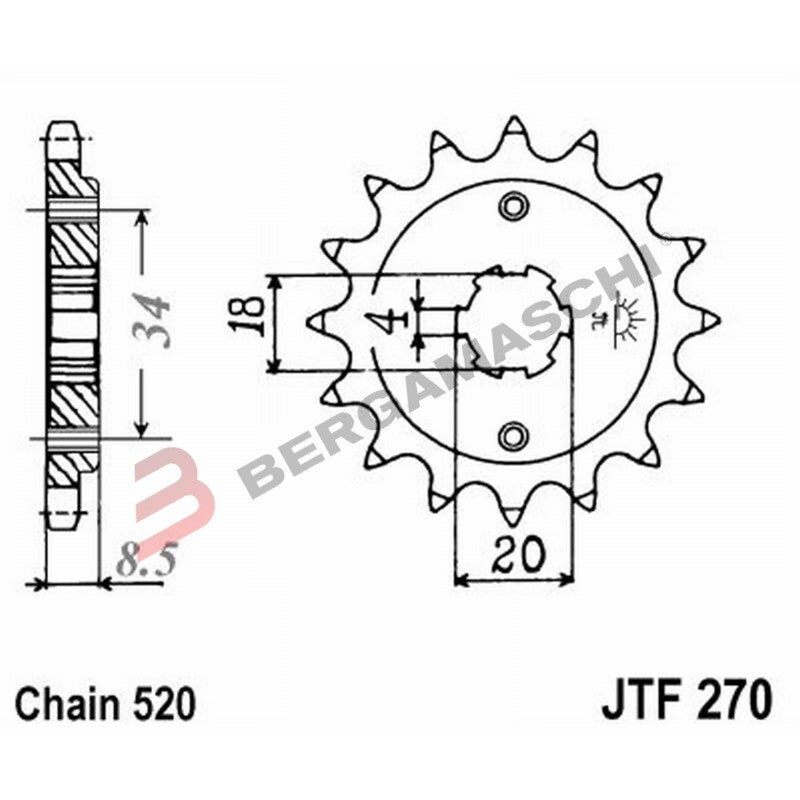 PIGNONE TRASMISSIONE PER MOTO JT 270 Z14 JTF270.14 14 DENTI ACCIAIO