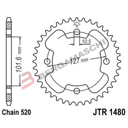 CORONA PER TRASMISSIONE MOTO JT 1480 Z38 JTR1480.38 38 DENTI ACCIAIO PASSO 520