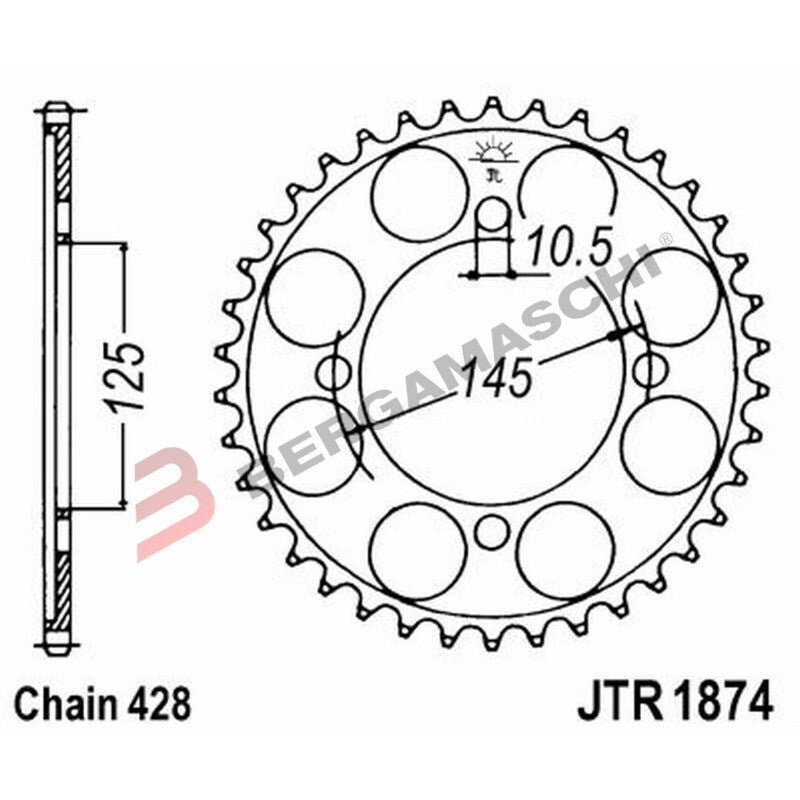 CORONA PER TRASMISSIONE MOTO JT 1874 Z56 JTR1874.56 56 DENTI ACCIAIO PASSO 428