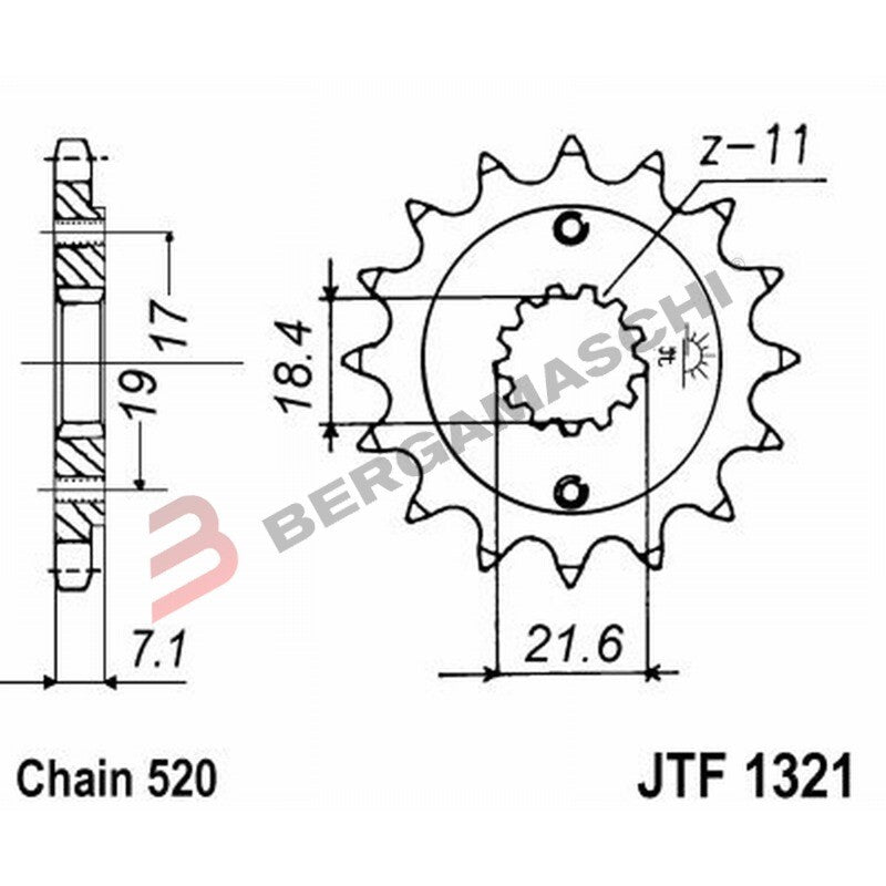 PIGNONE TRASMISSIONE PER MOTO JT 1321 Z14 JTF1321.14 14 DENTI ACCIAIO PASSO 520