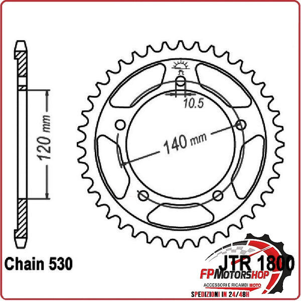CORONA PER TRASMISSIONE MOTO JT 1800 Z44 ZBK ZINCATA NERA JTR1800.44ZBK TRIUMPH