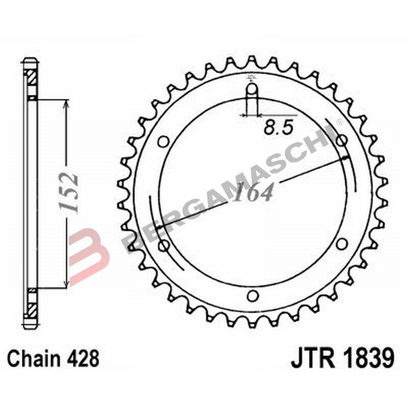 CORONA PER TRASMISSIONE MOTO JT 1839 Z56 JTR1839.56 56 DENTI ACCIAIO PASSO 428