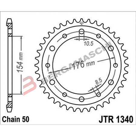 CORONA PER TRASMISSIONE MOTO JT 1340 Z43 JTR1340.43 43 DENTI ACCIAIO PASSO 530