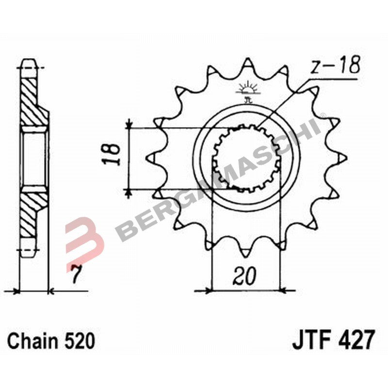 PIGNONE TRASMISSIONE PER MOTO JT 427 Z14 JTF427.14 14 DENTI ACCIAIO PASSO 520