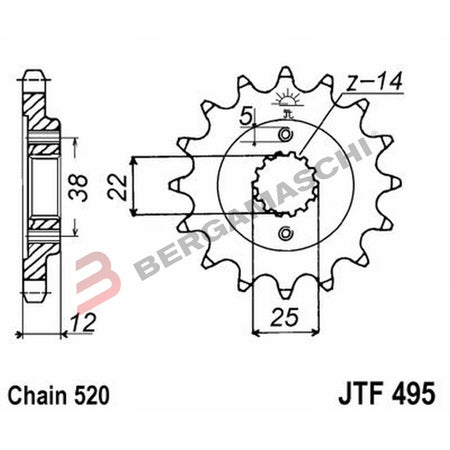 PIGNONE TRASMISSIONE PER MOTO JT 495 Z15 JTF495.15 15 DENTI ACCIAIO PASSO 520