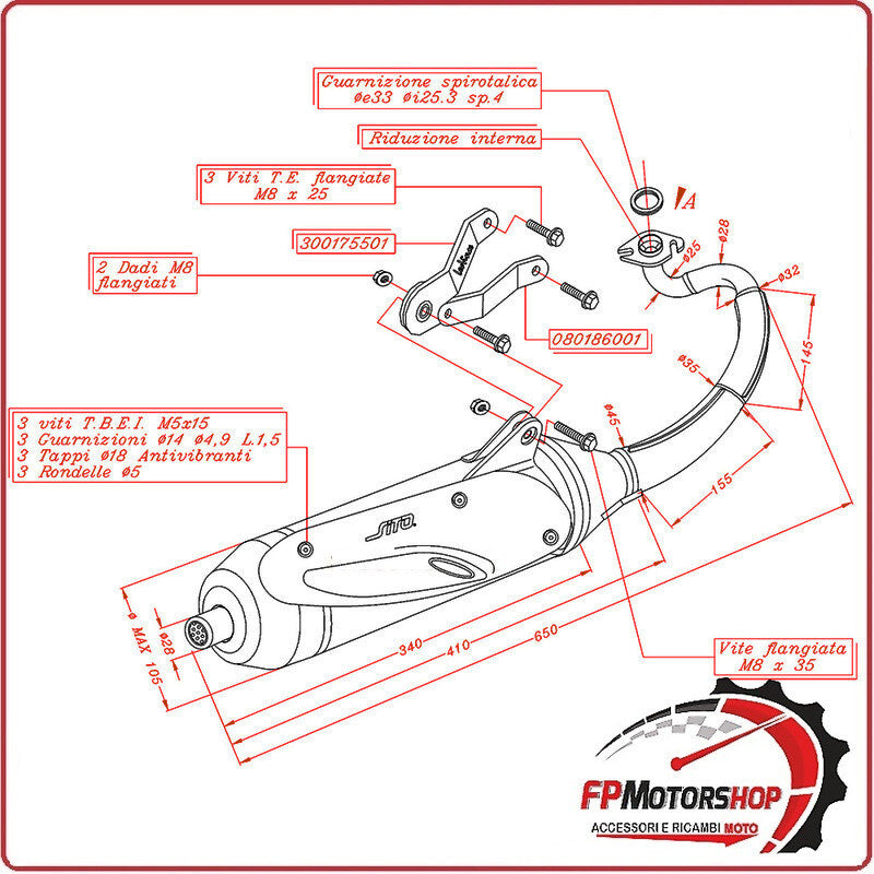 MARMITTA SILENZIATORE TERMINALE SCARICO SITO PER YAMAHA AEROX 50 KAT 04-12 0716