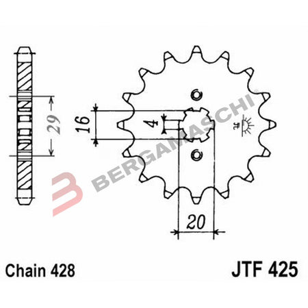 PIGNONE TRASMISSIONE PER MOTO JT 425 Z16 JTF425.16 16 DENTI ACCIAIO PASSO 428