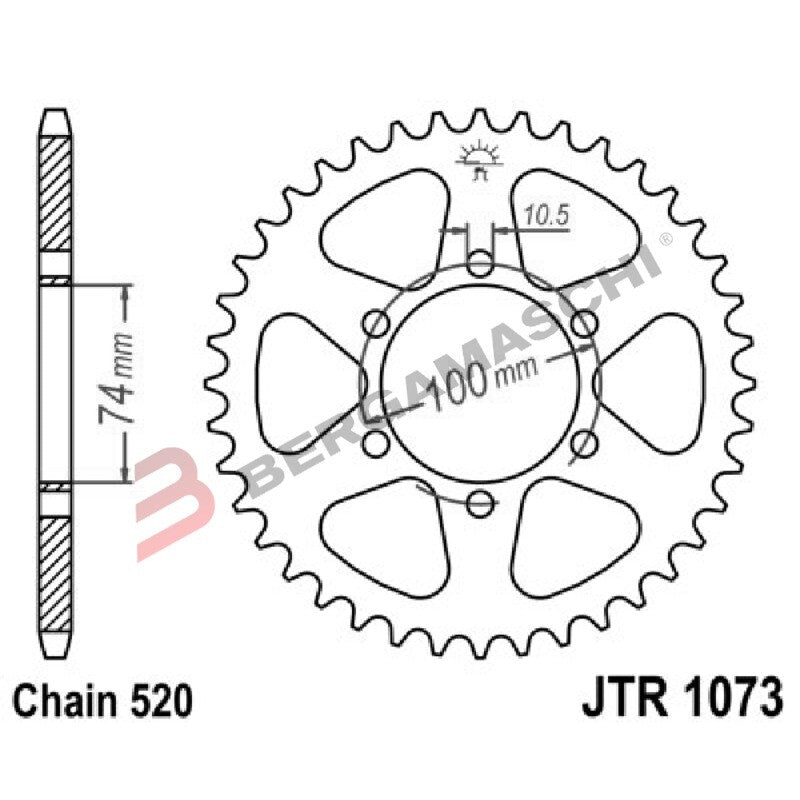 CORONA PER TRASMISSIONE MOTO JT 1073 Z46 JTR1073.46 46 DENTI ACCIAIO PASSO 520