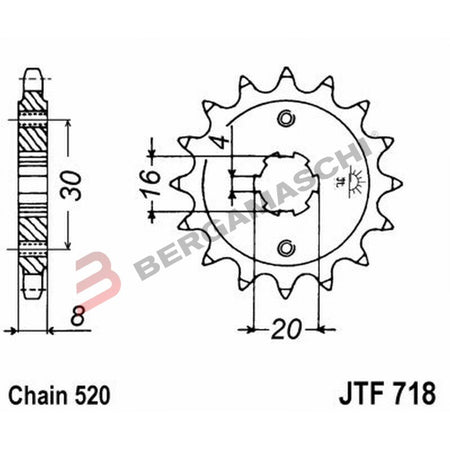 PIGNONE TRASMISSIONE PER MOTO JT 718 Z13 JTF718.13 13 DENTI ACCIAIO PASSO 520