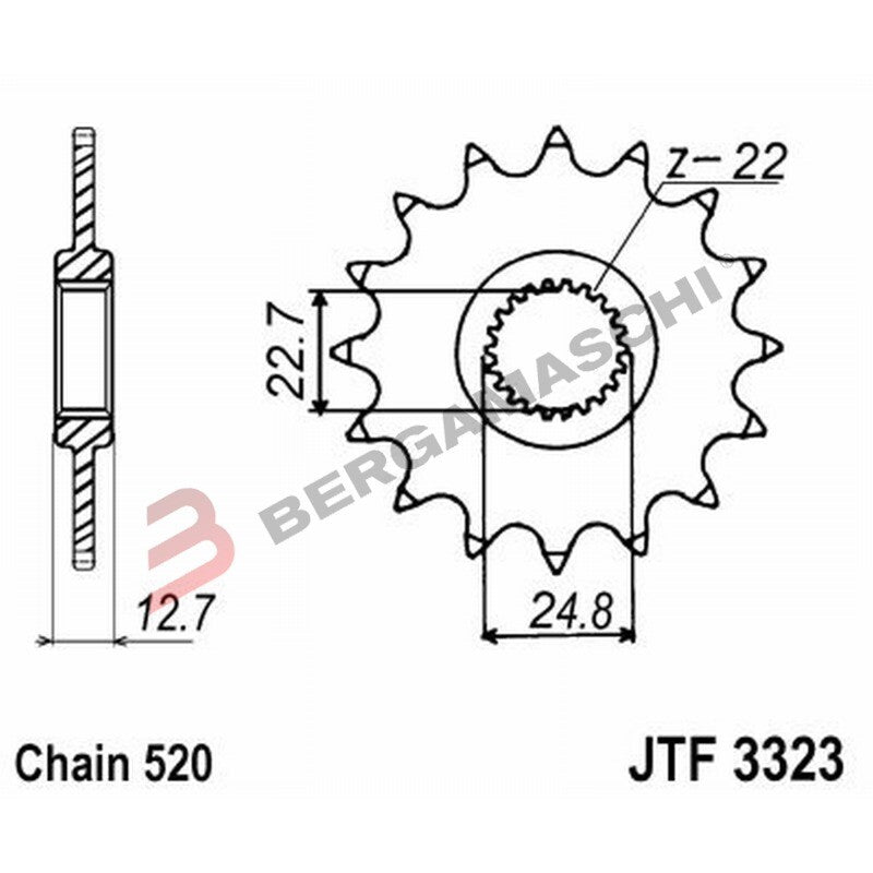 PIGNONE TRASMISSIONE PER MOTO JT 3323 Z22 JTF3323.22 22 DENTI ACCIAIO PASSO 520