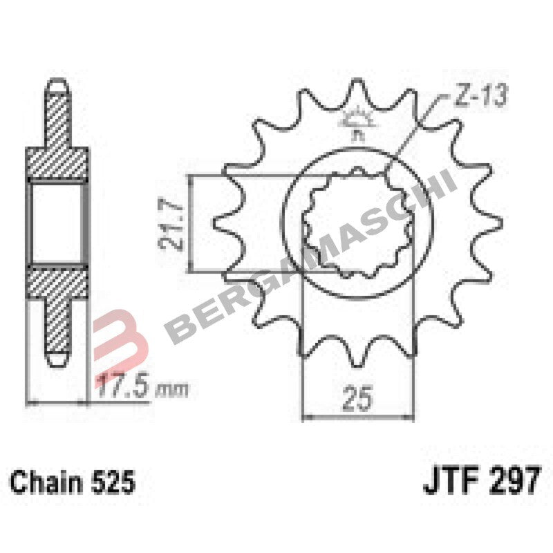 PIGNONE TRASMISSIONE PER MOTO JT 297 Z14 JTF297.14 14 DENTI ACCIAIO