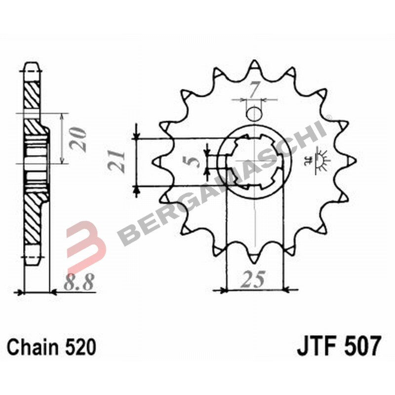 PIGNONE TRASMISSIONE PER MOTO JT 507 Z15 JTF507.15 15 DENTI ACCIAIO PASSO 520