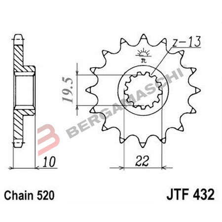 PIGNONE TRASMISSIONE PER MOTO JT 432 Z13 JTF432.13 13 DENTI ACCIAIO PASSO 520