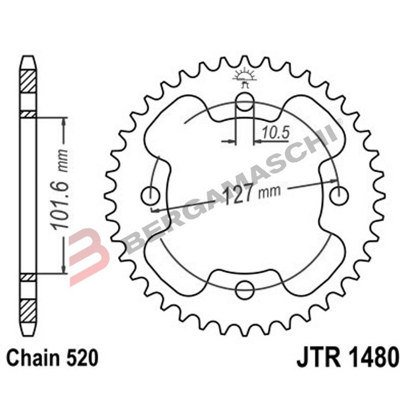 CORONA PER TRASMISSIONE MOTO JT 1480 Z38 JTR1480.38 38 DENTI ACCIAIO PASSO 520