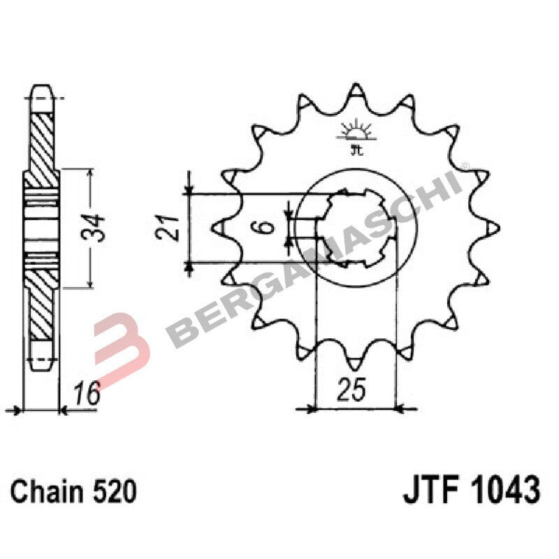 PIGNONE TRASMISSIONE PER MOTO JT 1043 Z14 JTF1043.14 14 DENTI ACCIAIO PASSO 520
