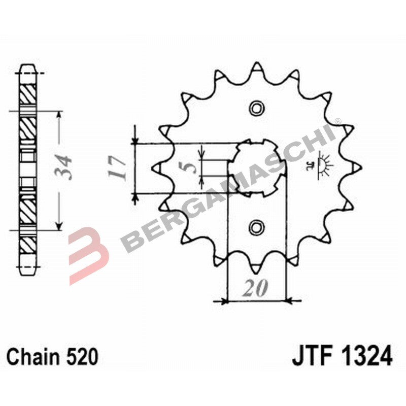 PIGNONE TRASMISSIONE PER MOTO JT 1324 Z12 JTF1324.12 12 DENTI ACCIAIO PASSO 520