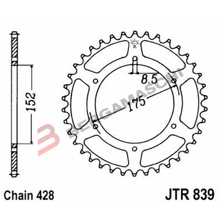 CORONA PER TRASMISSIONE MOTO JT 839 Z53 JTR839.53 53 DENTI ACCIAIO PASSO 428