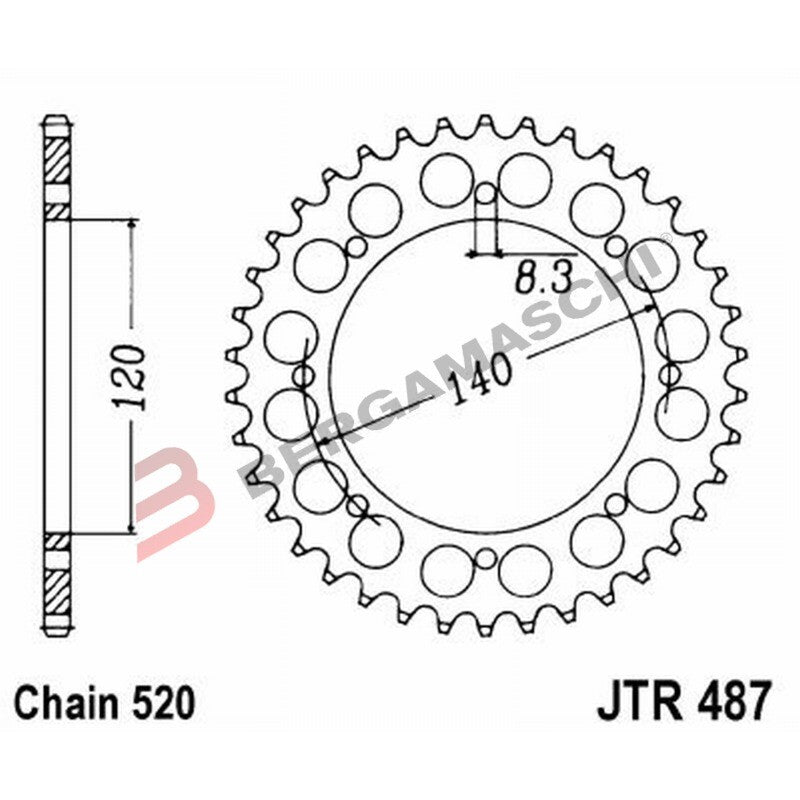 CORONA PER TRASMISSIONE MOTO JT 487 Z44 JTR487.44 44 DENTI ACCIAIO PASSO 520