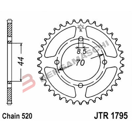 CORONA PER TRASMISSIONE MOTO JT 1795 Z22 JTR1795.22 22 DENTI ACCIAIO PASSO 520