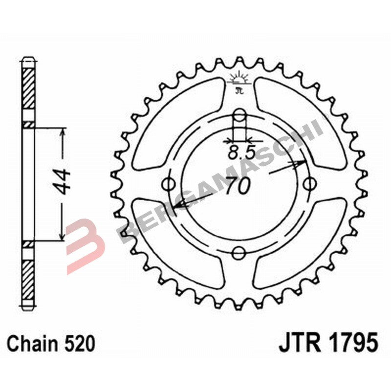 CORONA PER TRASMISSIONE MOTO JT 1795 Z22 JTR1795.22 22 DENTI ACCIAIO PASSO 520