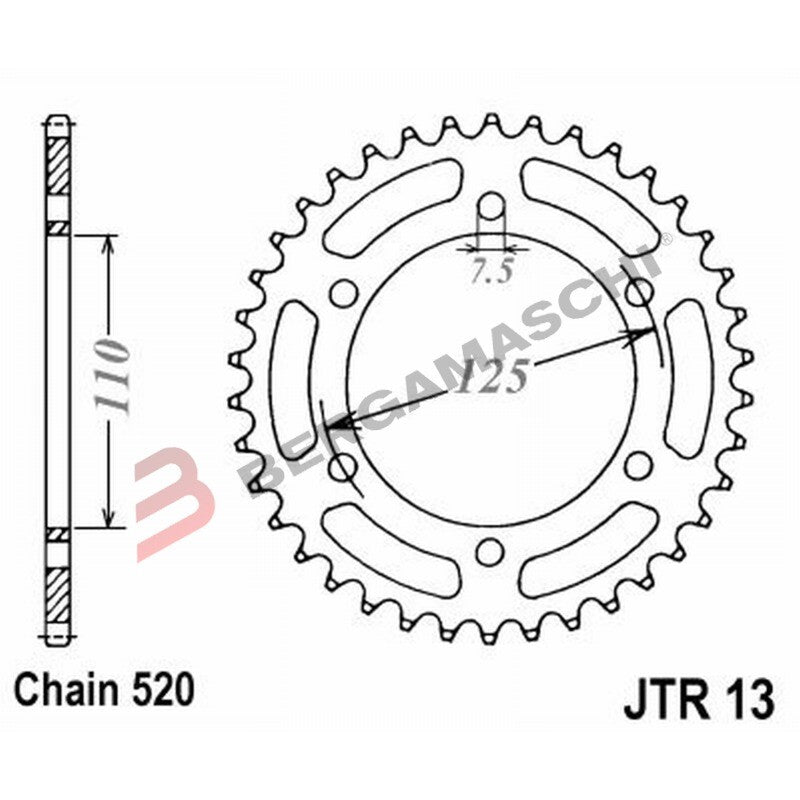 CORONA PER TRASMISSIONE MOTO JT 13 Z41 JTR13.41 41 DENTI ACCIAIO PASSO 520