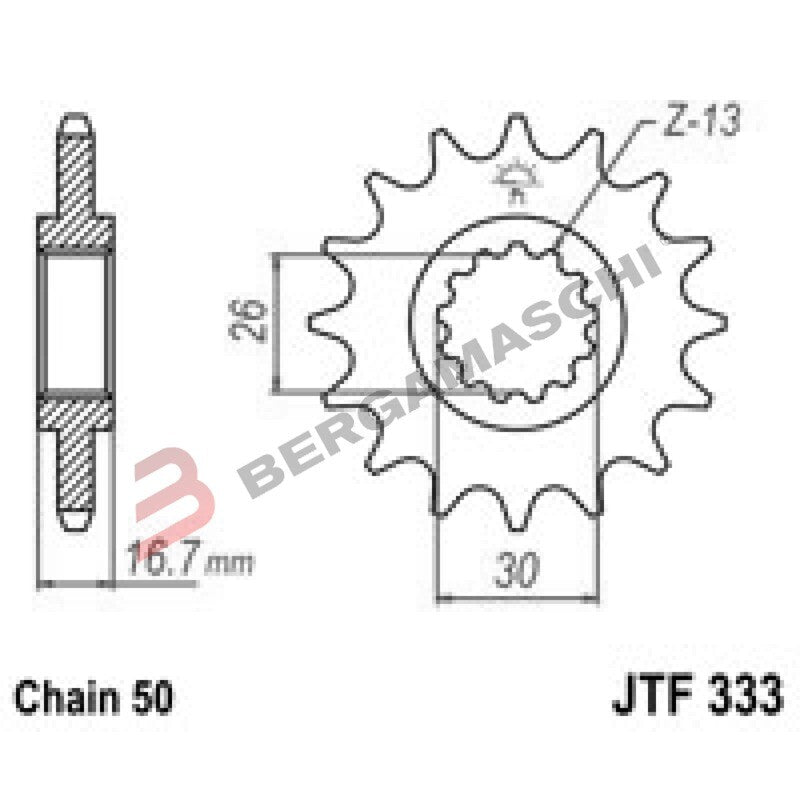 PIGNONE TRASMISSIONE PER MOTO JT 333 Z16 JTF333.16 16 DENTI ACCIAIO PASSO 530