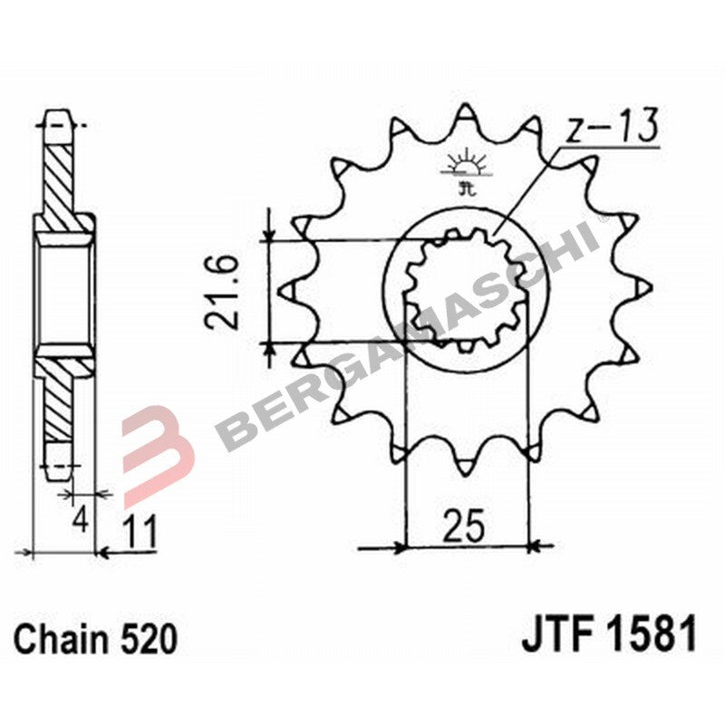 PIGNONE TRASMISSIONE PER MOTO JT 1581 Z14 JTF1581.14 14 DENTI ACCIAIO PASSO 520