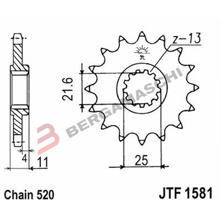 PIGNONE TRASMISSIONE PER MOTO JT 1581 Z14 JTF1581.14 14 DENTI ACCIAIO PASSO 520
