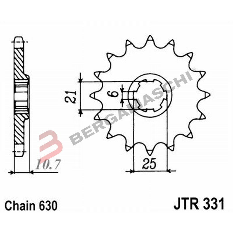 PIGNONE TRASMISSIONE PER MOTO JT 331 Z15 JTF331.15 15 DENTI ACCIAIO PASSO 630