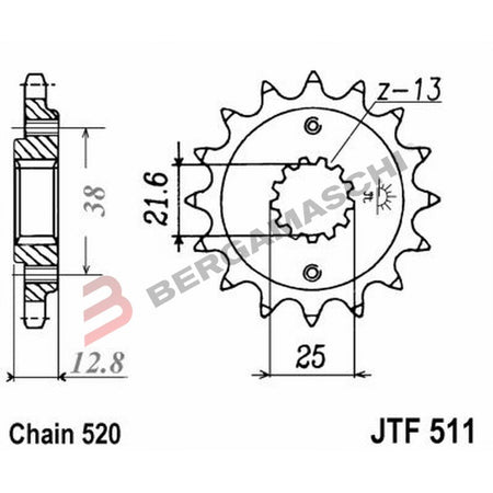 PIGNONE TRASMISSIONE PER MOTO JT 511 Z14 JTF511.14 14 DENTI ACCIAIO PASSO 520