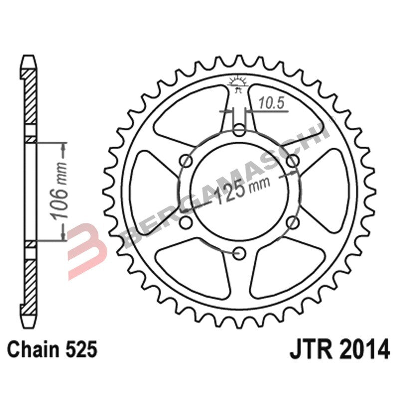 CORONA PER TRASMISSIONE MOTO JT 2014 Z44 JTR2014.44 44 DENTI ACCIAIO PASSO 525