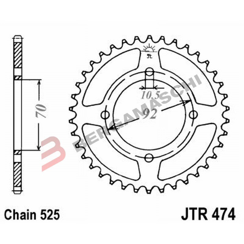 CORONA PER TRASMISSIONE MOTO JT 474 Z48 JTR474.48 48 DENTI ACCIAIO PASSO 525