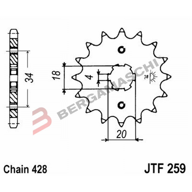 PIGNONE TRASMISSIONE PER MOTO JT 259 Z17 JTF259.17 17 DENTI ACCIAIO