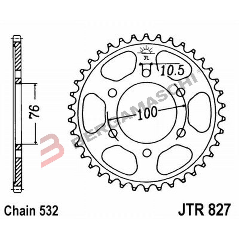 CORONA PER TRASMISSIONE MOTO JT 827 Z52 JTR827.52 52 DENTI ACCIAIO PASSO 532