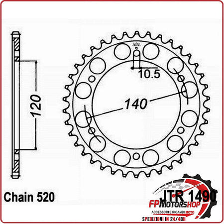 CORONA PER TRASMISSIONE MOTO JT 1490 Z37 JTR1490.37 37 DENTI ACCIAIO PASSO 520