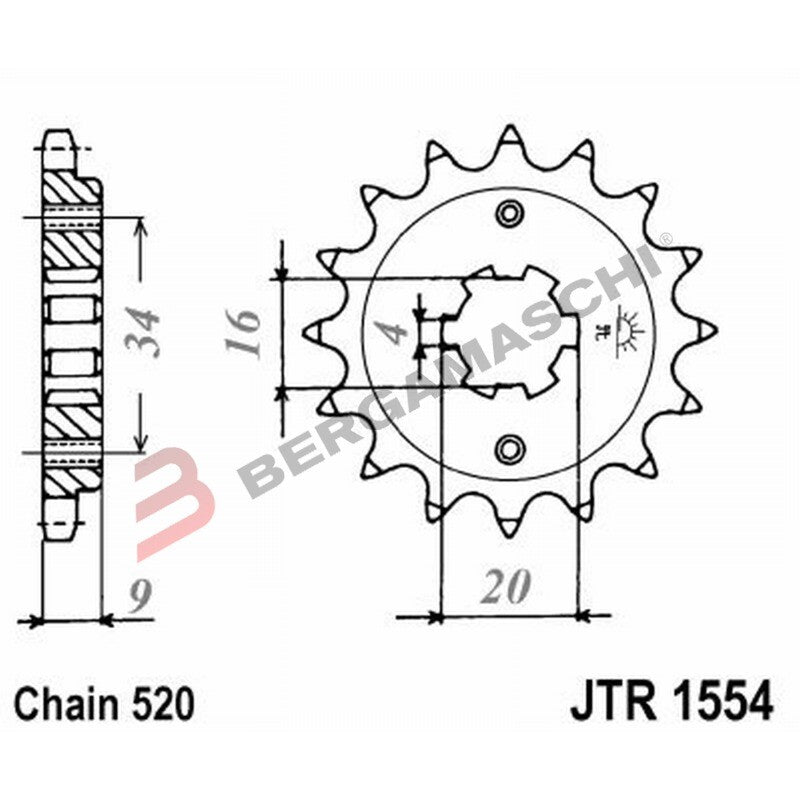 PIGNONE TRASMISSIONE PER MOTO JT 1554 Z13 JTF1554.13 13 DENTI ACCIAIO PASSO 520