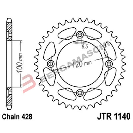 CORONA PER TRASMISSIONE MOTO JT 1140 Z63 JTR1140.63 63 DENTI ACCIAIO PASSO 428