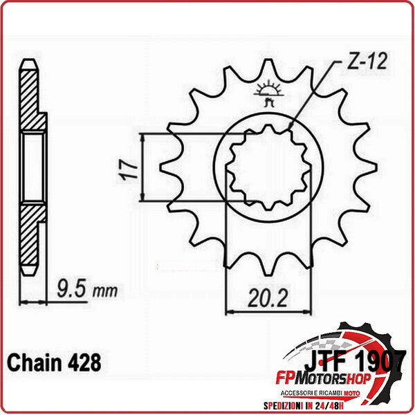 PIGNONE TRASMISSIONE PER MOTO JT 1907 Z13 JTF1907.13 13 DENTI ACCIAIO PASSO 428