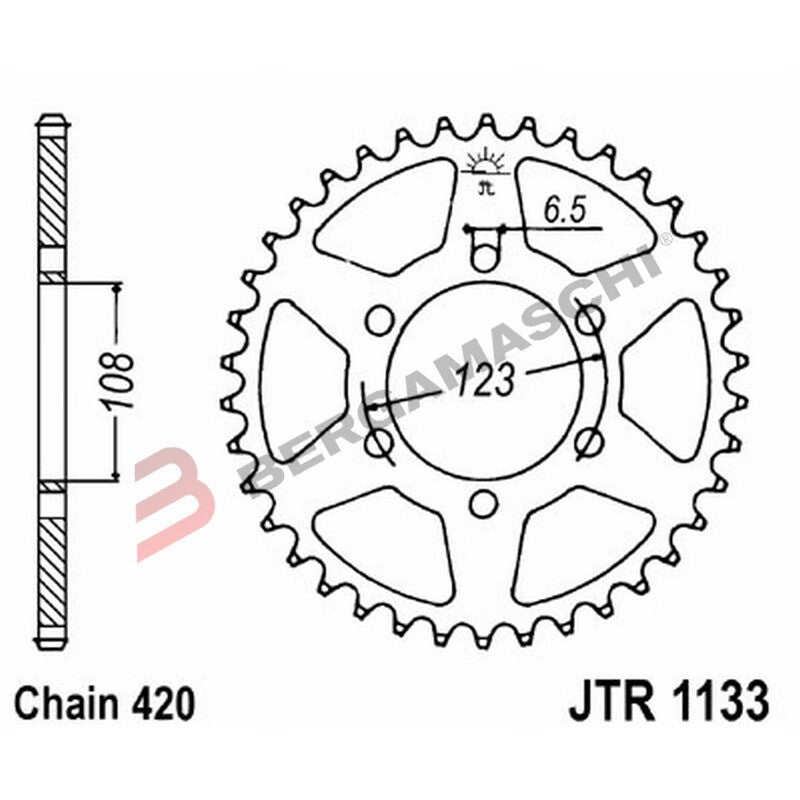 CORONA PER TRASMISSIONE MOTO JT 1133 Z65 JTR1133.65 65 DENTI ACCIAIO PASSO 420