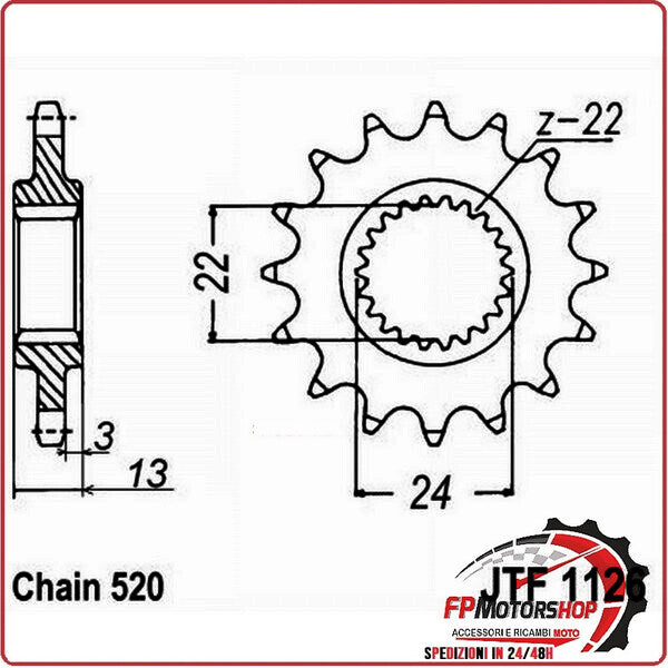 PIGNONE TRASMISSIONE PER MOTO JT 1126 Z16 JTF1126.16 16 DENTI ACCIAIO PASSO 520