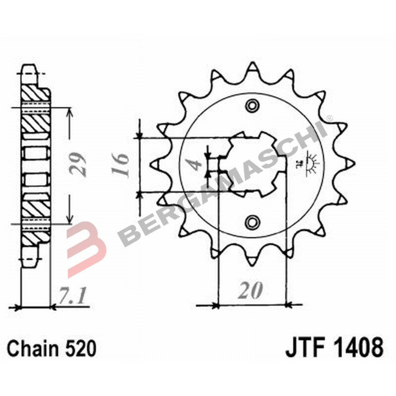 PIGNONE TRASMISSIONE PER MOTO JT 1408 Z15 JTF1408.15 15 DENTI ACCIAIO PASSO 520