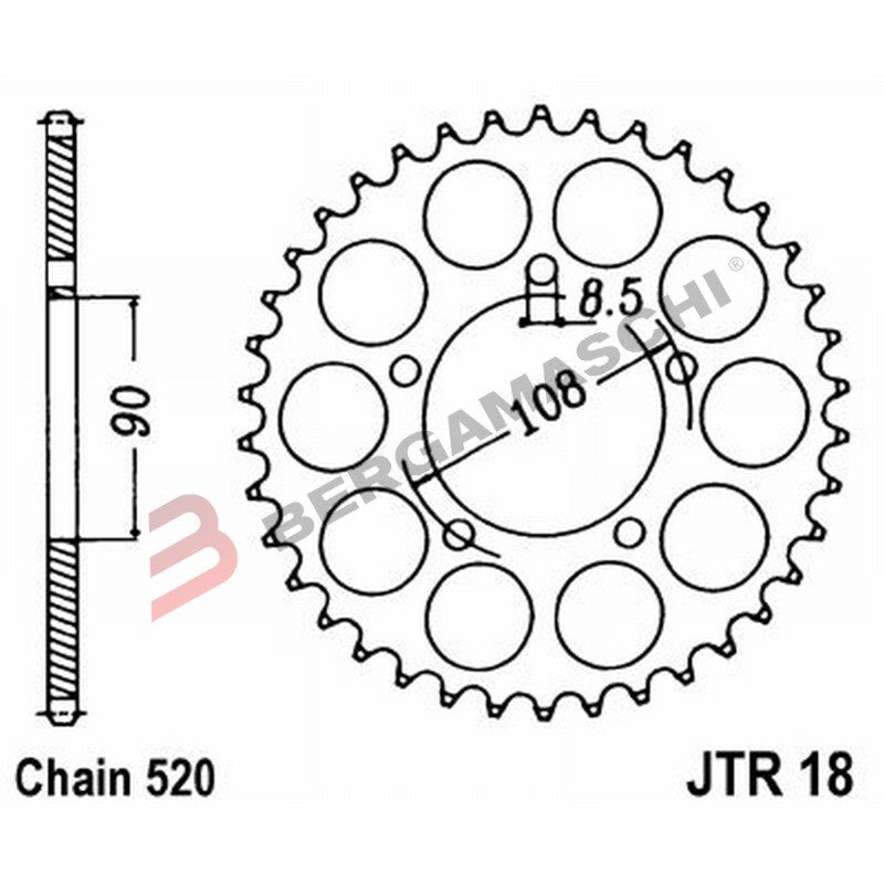 CORONA PER TRASMISSIONE MOTO JT 18 Z43 JTR18.43 43 DENTI ACCIAIO PASSO 520