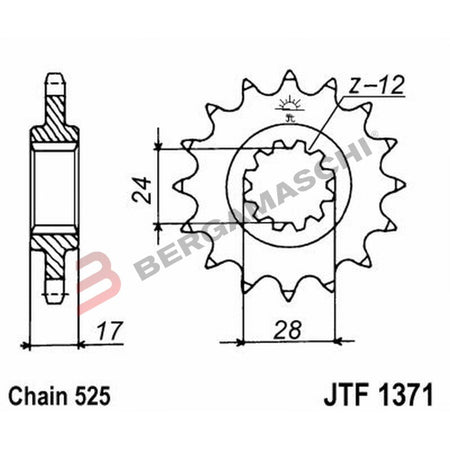 PIGNONE TRASMISSIONE PER MOTO JT 1371 Z15 RB AMMORTIZZATO JTF1371.15RB 15 DENTI