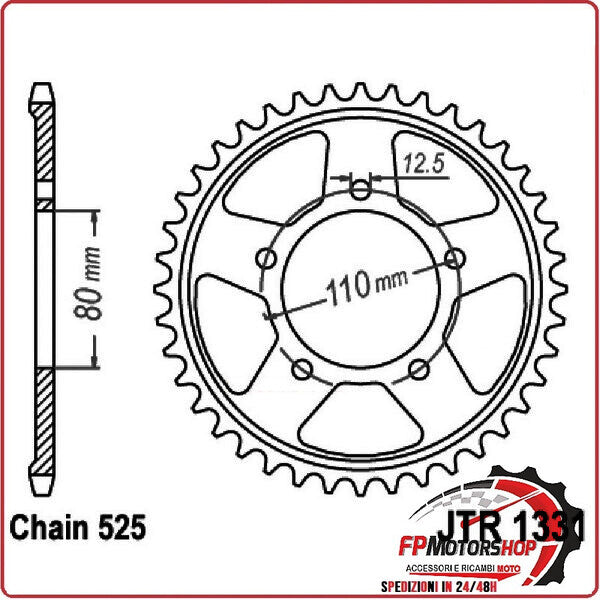 CORONA PER TRASMISSIONE MOTO JT 1331 Z42 ZBK ZINCATA NERA JTR1331.42ZBK 42 DENTI