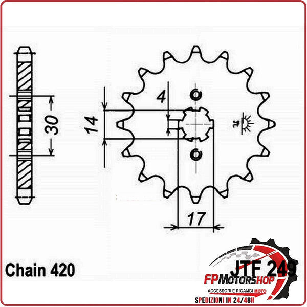 PIGNONE TRASMISSIONE PER MOTO JT 249 Z16 JTF249.16 16 DENTI ACCIAIO PASSO 420