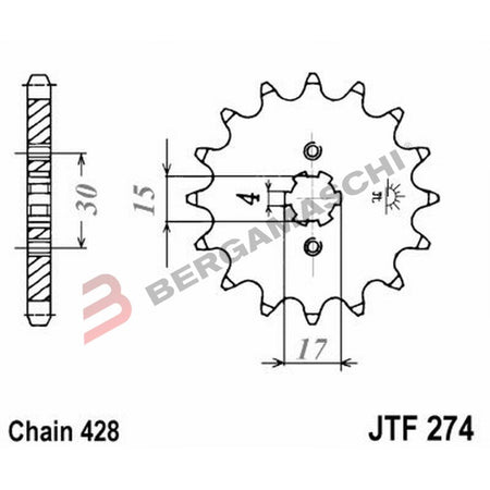 PIGNONE TRASMISSIONE PER MOTO JT 274 Z14 JTF274.14 14 DENTI ACCIAIO