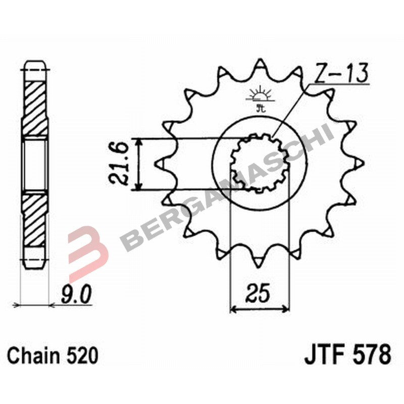 PIGNONE TRASMISSIONE PER MOTO JT 578 Z14 JTF578.14 14 DENTI ACCIAIO PASSO 520